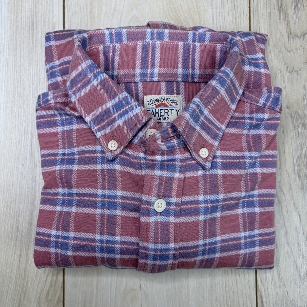 Faherty Coastline Knit Shirt Mens Small Plaid Long Sleeve Button Down Cotton
